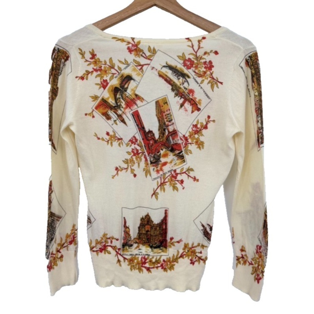 Anthropologie‎ Postmark Cardigan Small Cream Venice Print Cardigan V-Neck Cotton - Picture 4 of 10